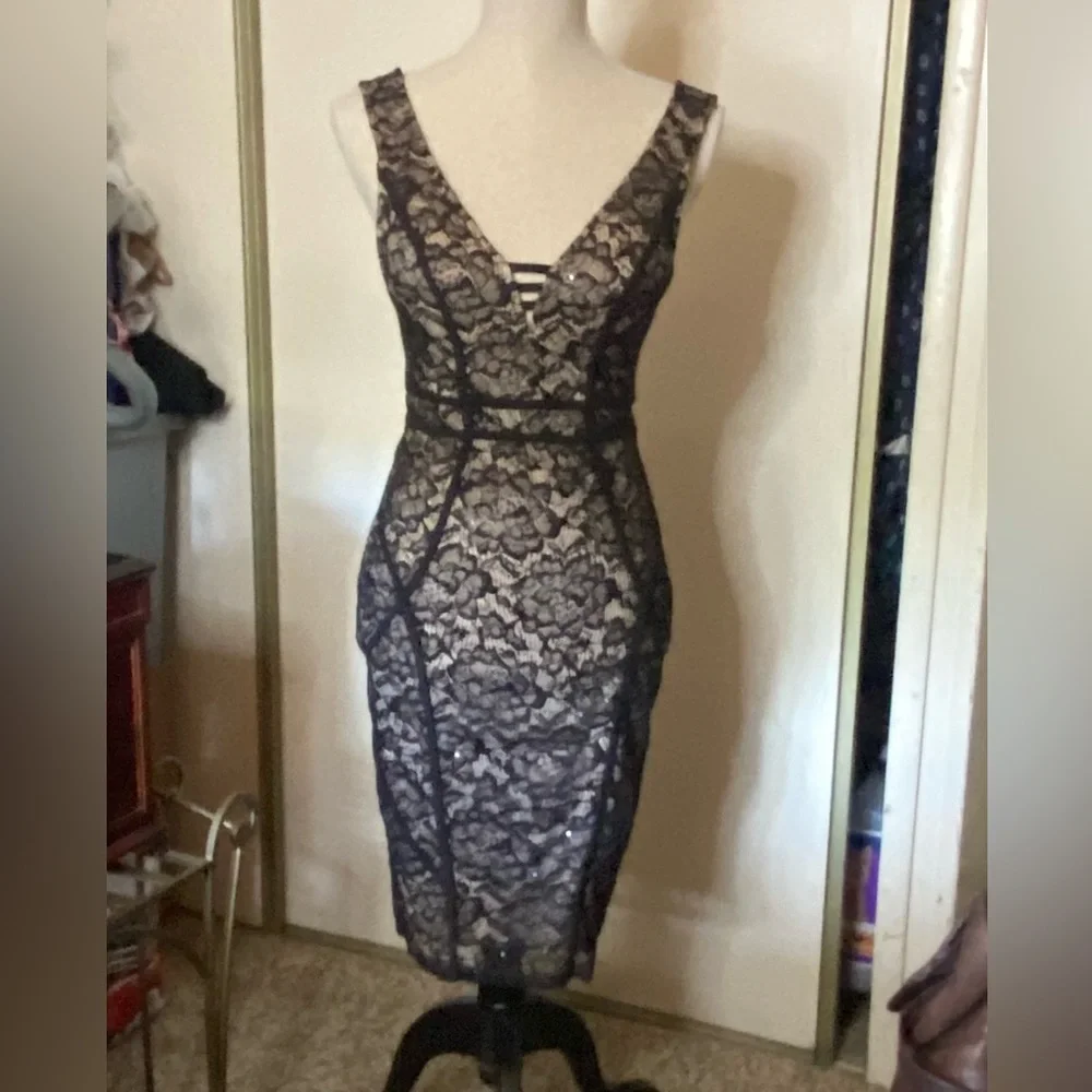Black and Cream Lace Dress NWT by Entry. Size M, stretch